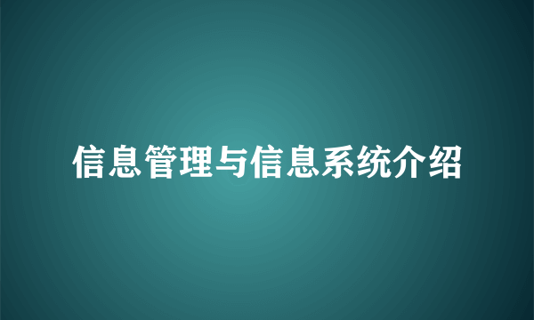 信息管理与信息系统介绍