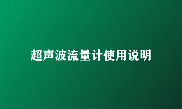 超声波流量计使用说明