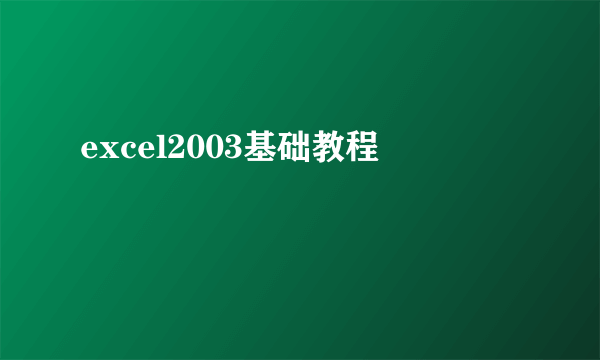 excel2003基础教程