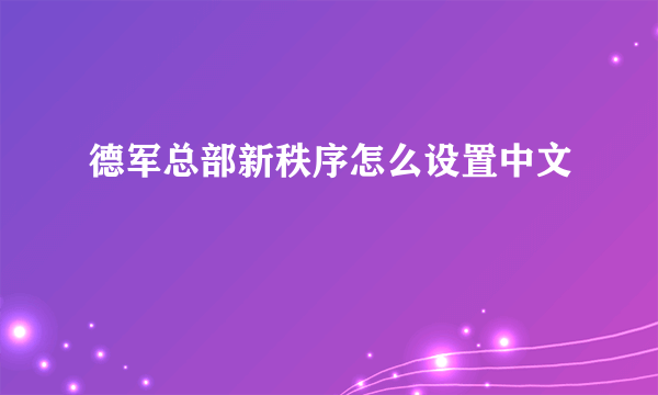 德军总部新秩序怎么设置中文
