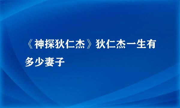 《神探狄仁杰》狄仁杰一生有多少妻子
