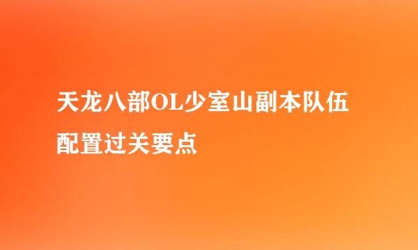 天龙八部OL少室山副本队伍配置过关要点