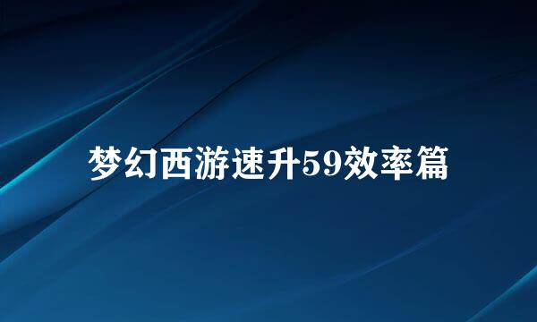 梦幻西游速升59效率篇