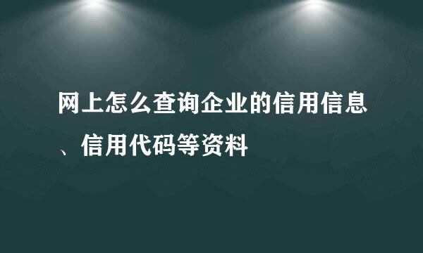 网上怎么查询企业的信用信息、信用代码等资料