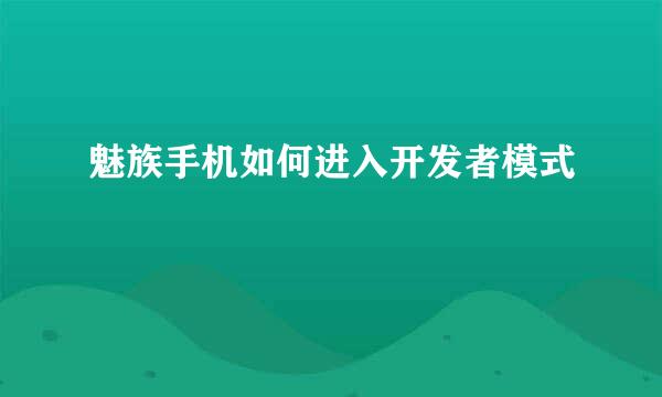 魅族手机如何进入开发者模式