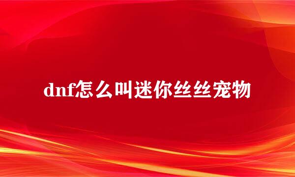 dnf怎么叫迷你丝丝宠物