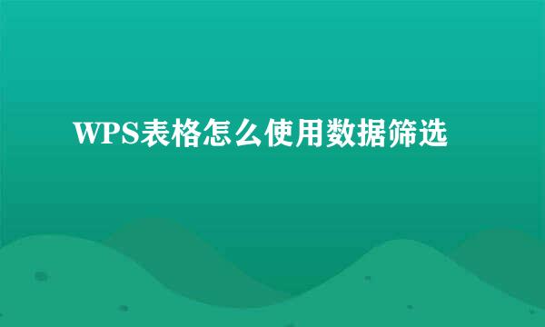 WPS表格怎么使用数据筛选