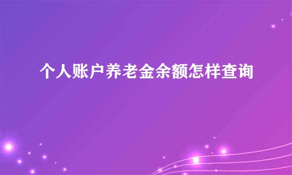 个人账户养老金余额怎样查询