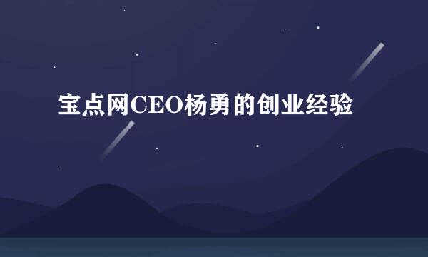 宝点网CEO杨勇的创业经验