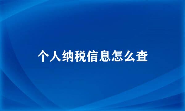 个人纳税信息怎么查