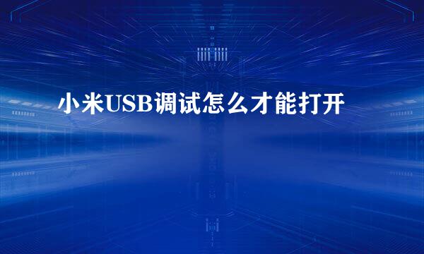 小米USB调试怎么才能打开