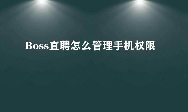 Boss直聘怎么管理手机权限