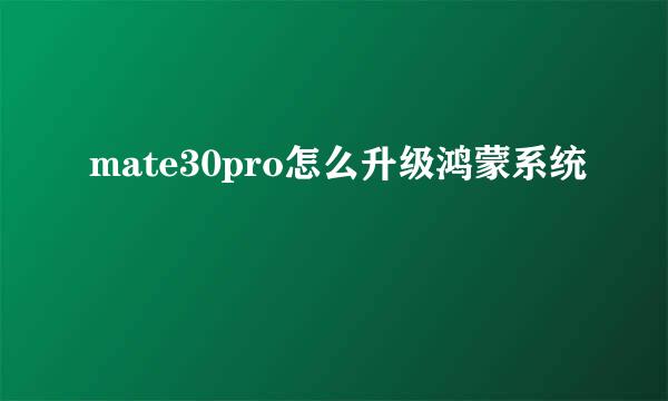 mate30pro怎么升级鸿蒙系统