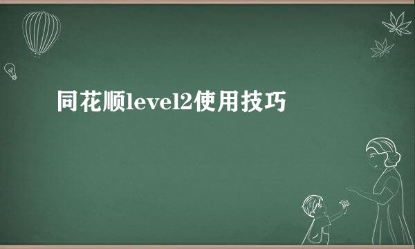 同花顺level2使用技巧
