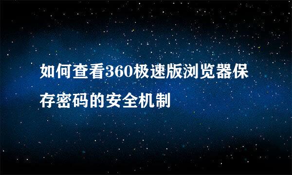 如何查看360极速版浏览器保存密码的安全机制