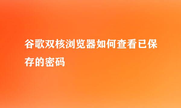 谷歌双核浏览器如何查看已保存的密码