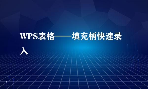 WPS表格——填充柄快速录入