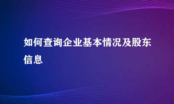 如何查询企业基本情况及股东信息