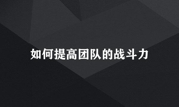 如何提高团队的战斗力