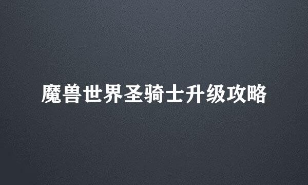 魔兽世界圣骑士升级攻略