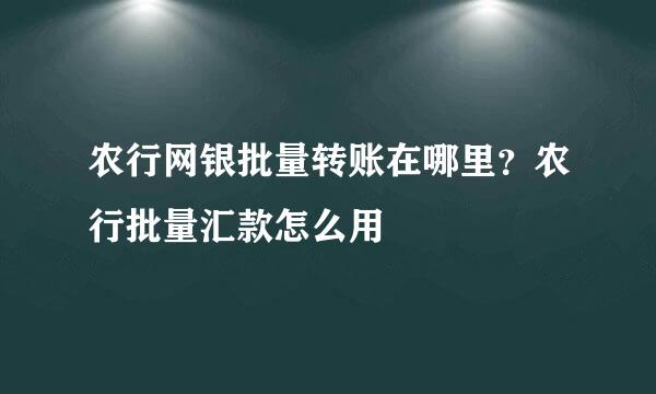 农行网银批量转账在哪里？农行批量汇款怎么用