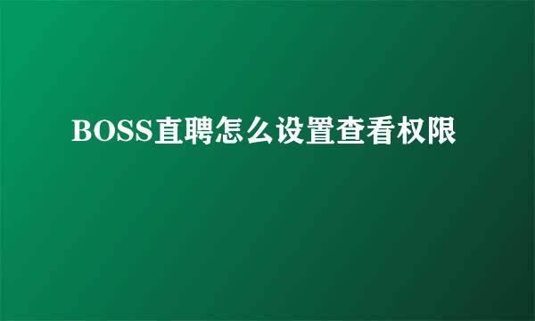 BOSS直聘怎么设置查看权限
