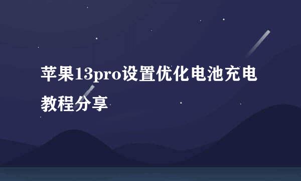 苹果13pro设置优化电池充电教程分享