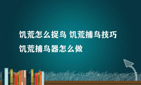 饥荒怎么捉鸟 饥荒捕鸟技巧 饥荒捕鸟器怎么做