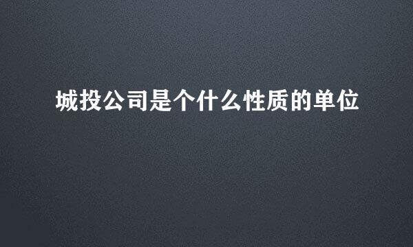 城投公司是个什么性质的单位