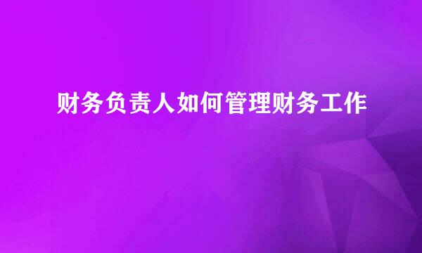 财务负责人如何管理财务工作