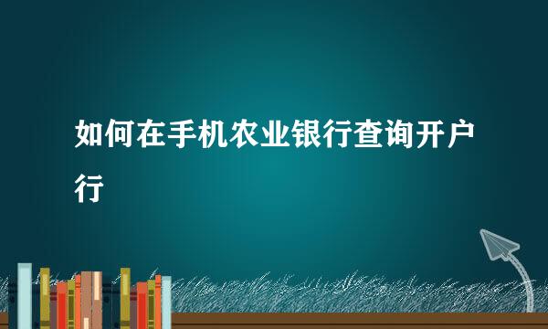 如何在手机农业银行查询开户行
