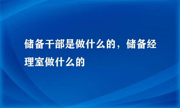 储备干部是做什么的，储备经理室做什么的
