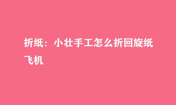 折纸：小壮手工怎么折回旋纸飞机