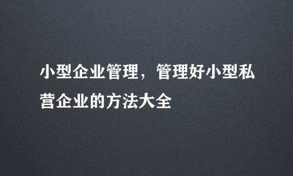 小型企业管理，管理好小型私营企业的方法大全