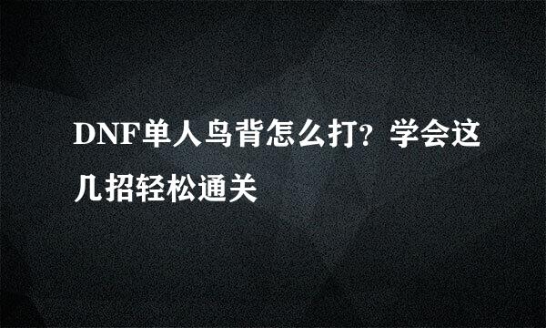 DNF单人鸟背怎么打？学会这几招轻松通关