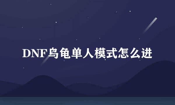DNF乌龟单人模式怎么进