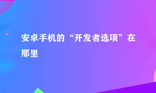 安卓手机的“开发者选项”在那里