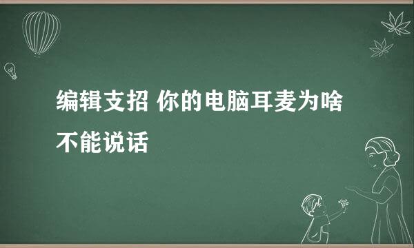 编辑支招 你的电脑耳麦为啥不能说话