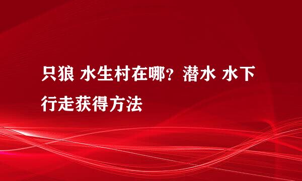 只狼 水生村在哪？潜水 水下行走获得方法
