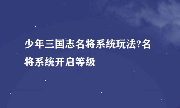 少年三国志名将系统玩法?名将系统开启等级