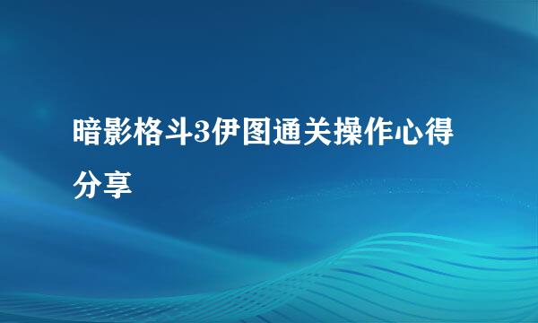 暗影格斗3伊图通关操作心得分享