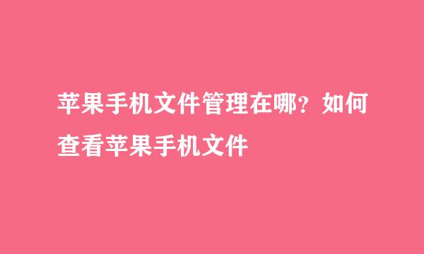 苹果手机文件管理在哪？如何查看苹果手机文件
